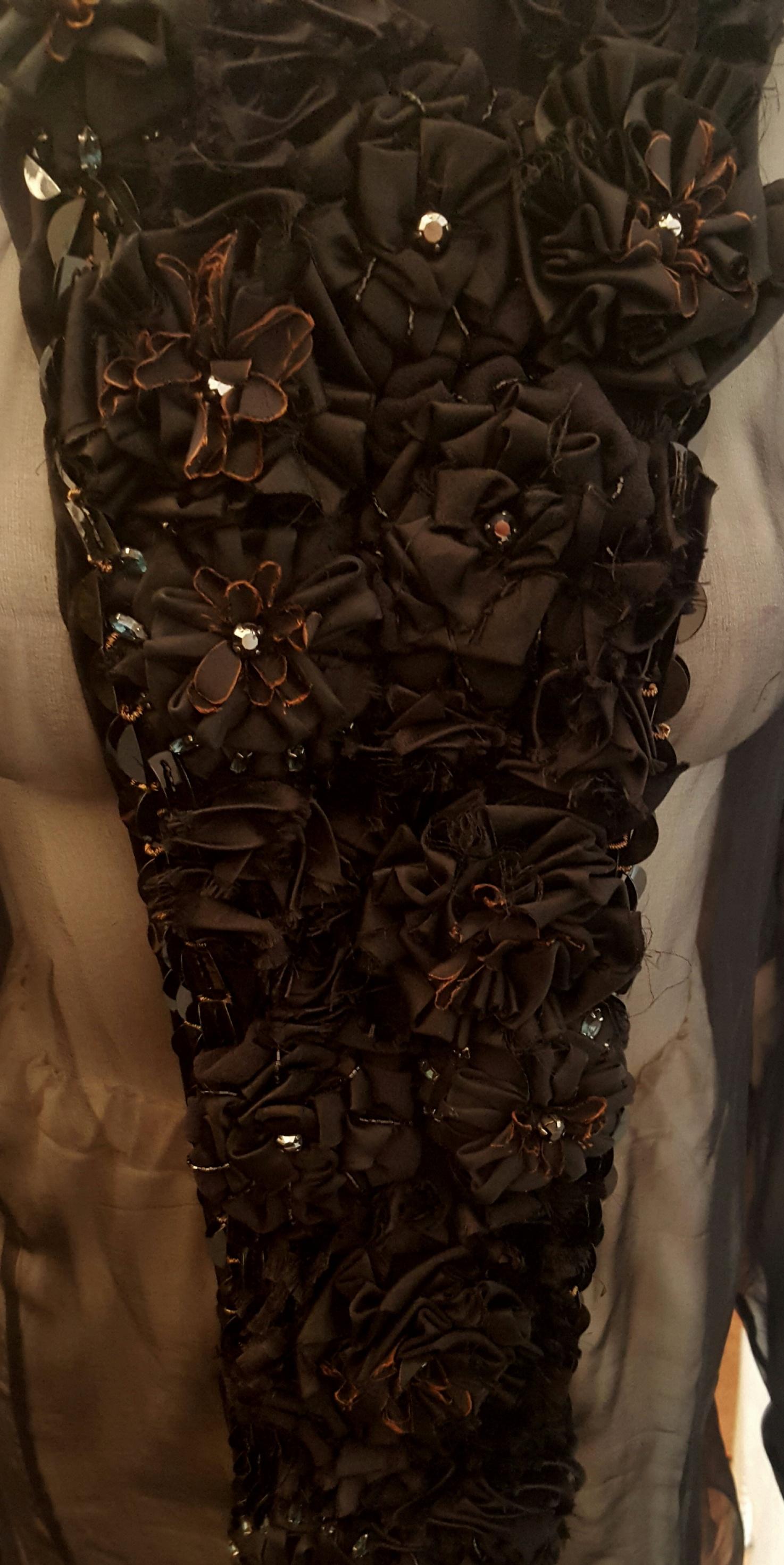 John Galliano Black Silk Chiffon Long Sleeve Rosette Decorated Blouse 48 EU  In Excellent Condition For Sale In Palm Beach, FL
