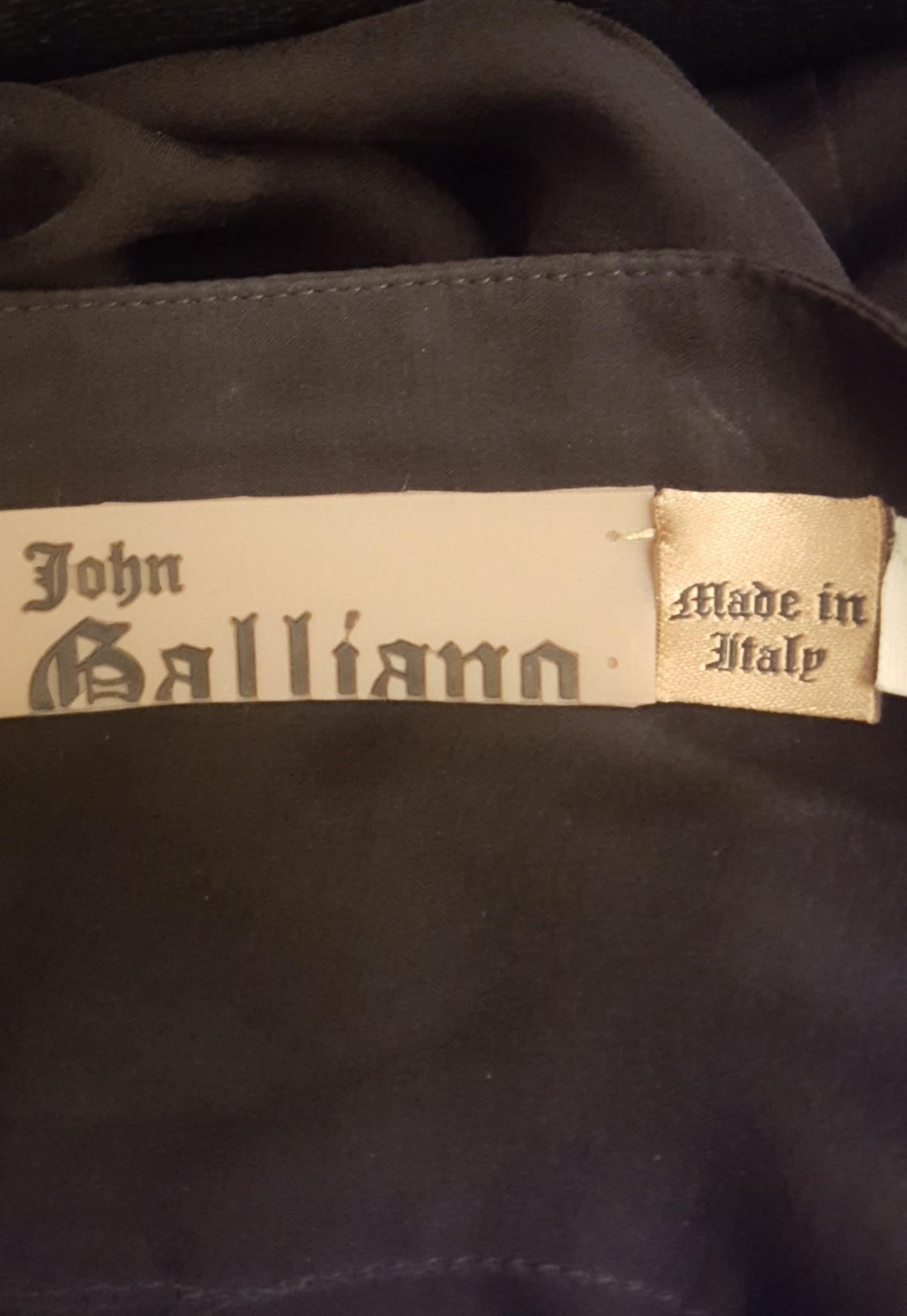 Women's John Galliano Black Silk Chiffon Long Sleeve Rosette Decorated Blouse 48 EU  For Sale
