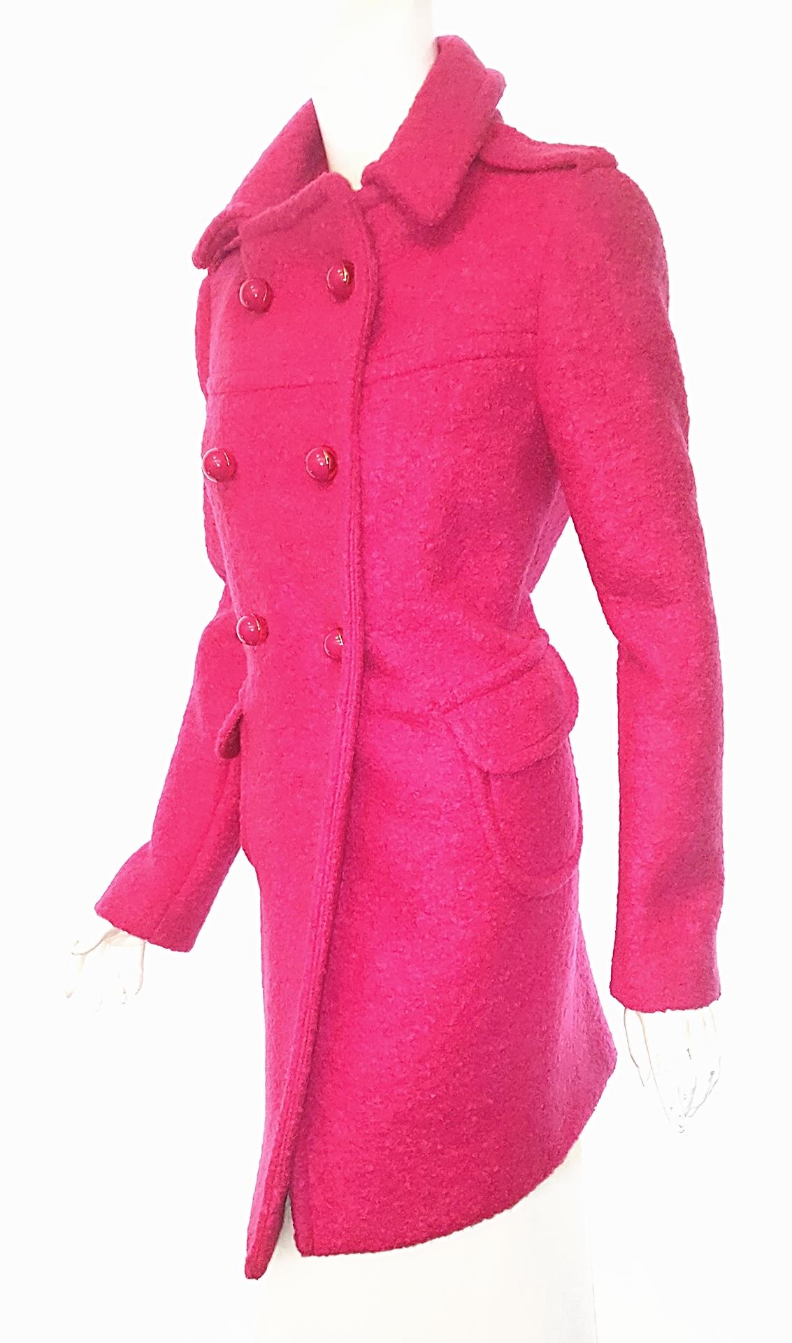 Red Pedigree Prada Fuschia Wool/Mohair Double Breasted Coat