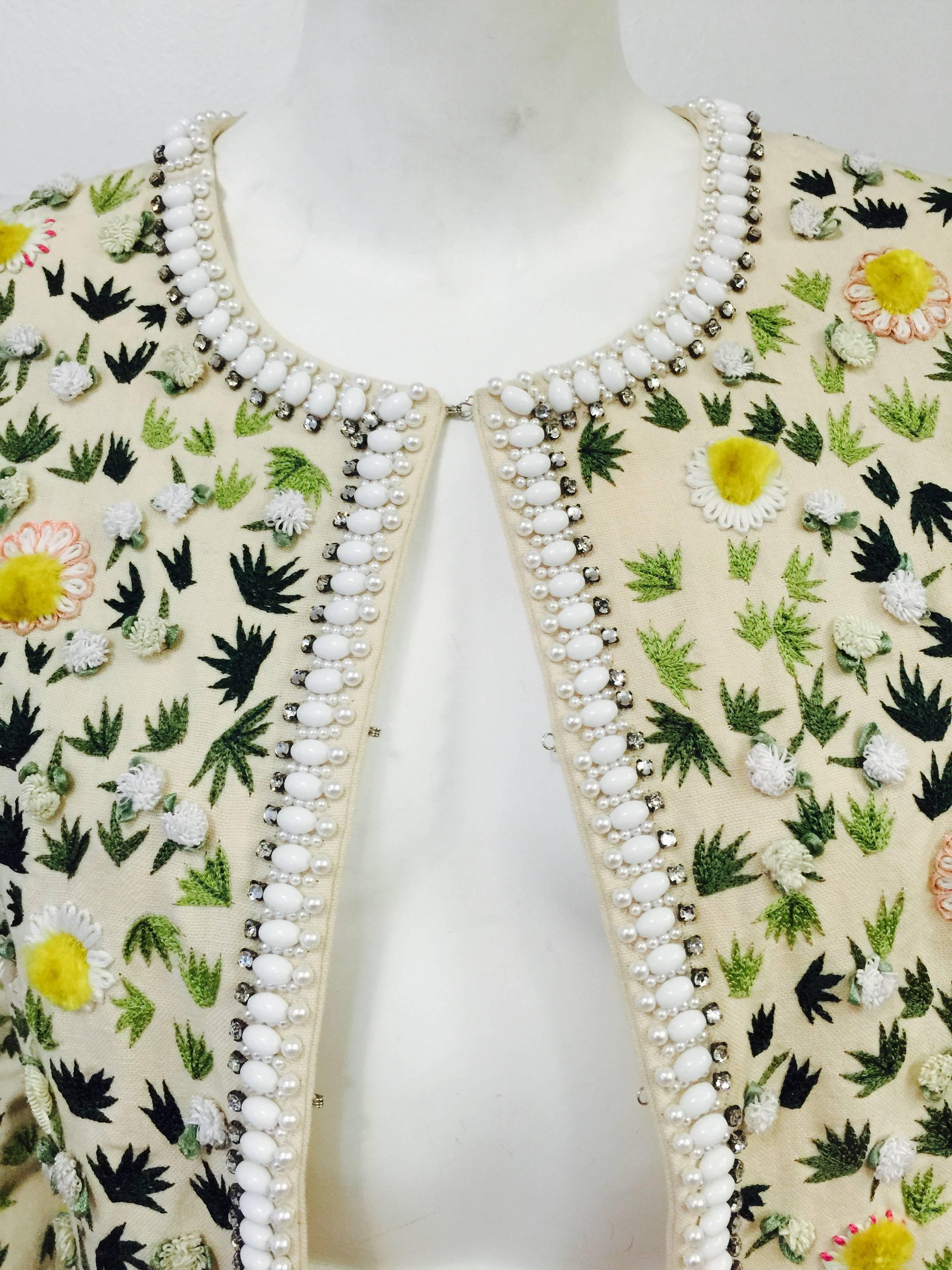 Blumarine Couture Floral Embroidered Cotton Bolero For Sale 2