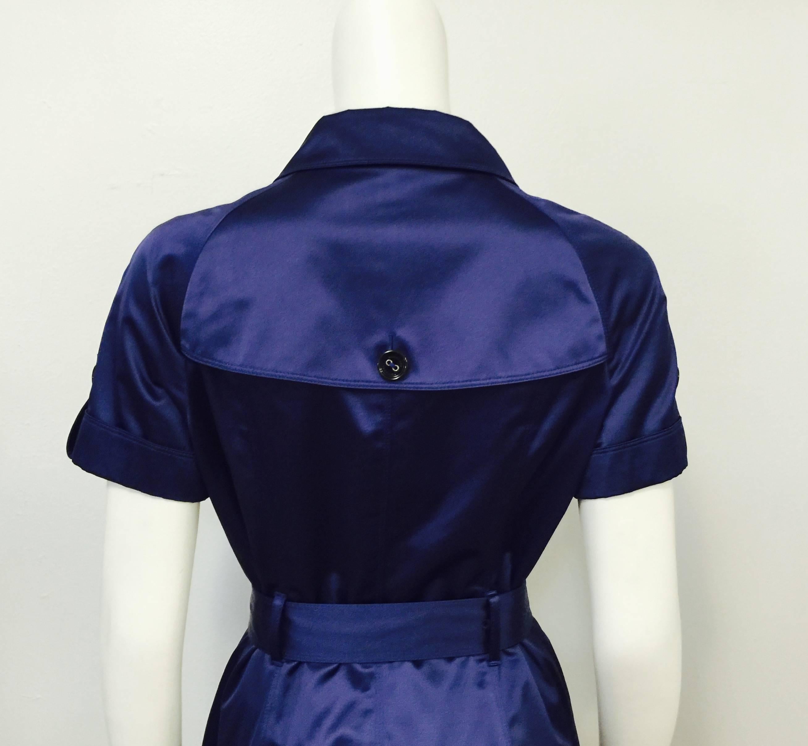 Burberry Dark Cobalt Blue Cotton Blend Short Sleeve Coat Dress  For Sale 1