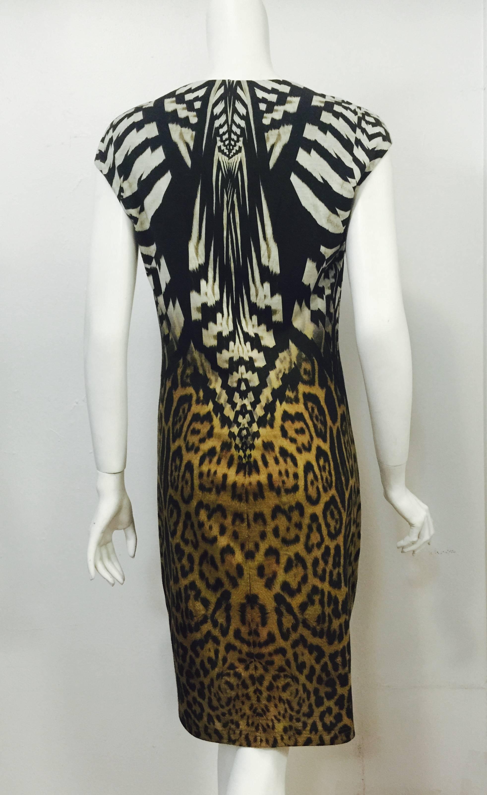 Roberto Cavalli Call of the Wild Wool Blend Sheath With Cap Sleeves In Excellent Condition For Sale In Palm Beach, FL