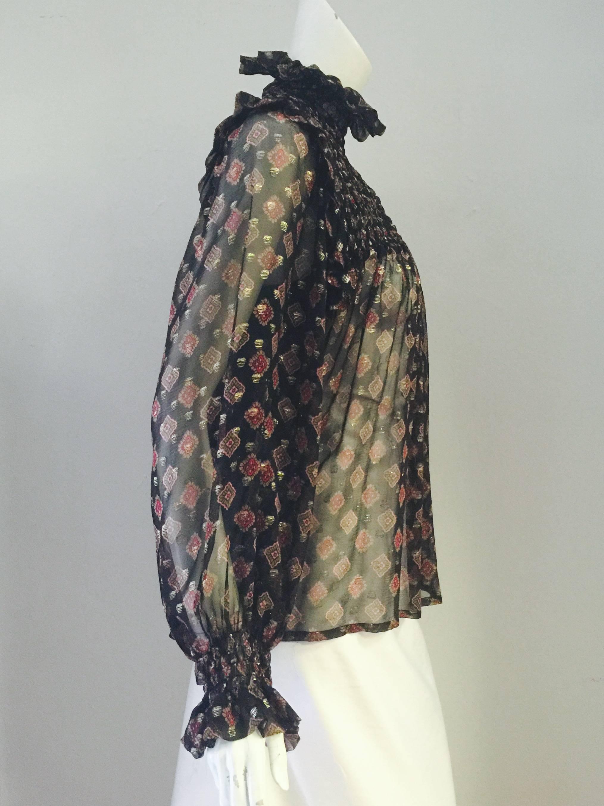 Women's 1970s Saint Laurent Rive Gauche Sheer Silk Long Sleeve Blouse  For Sale