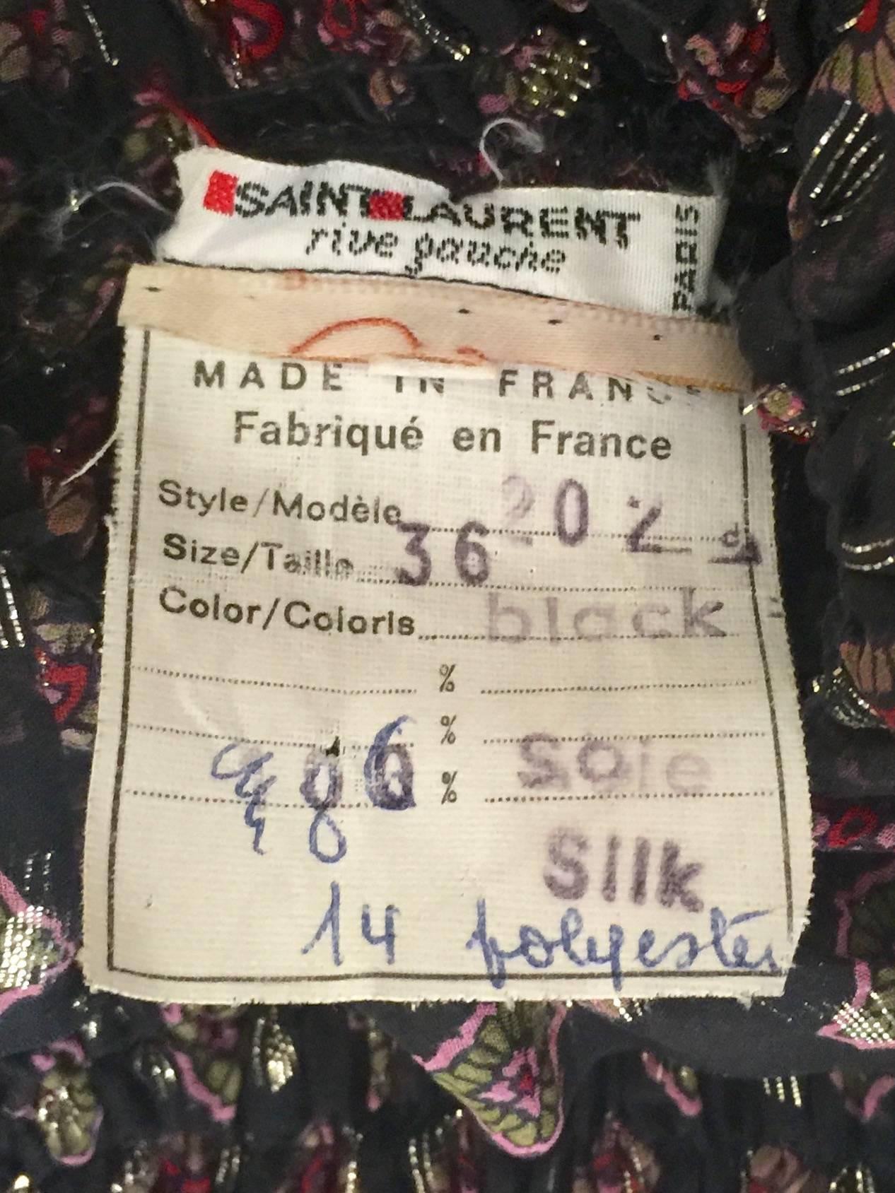 1970s Saint Laurent Rive Gauche Sheer Silk Long Sleeve Blouse  For Sale 1