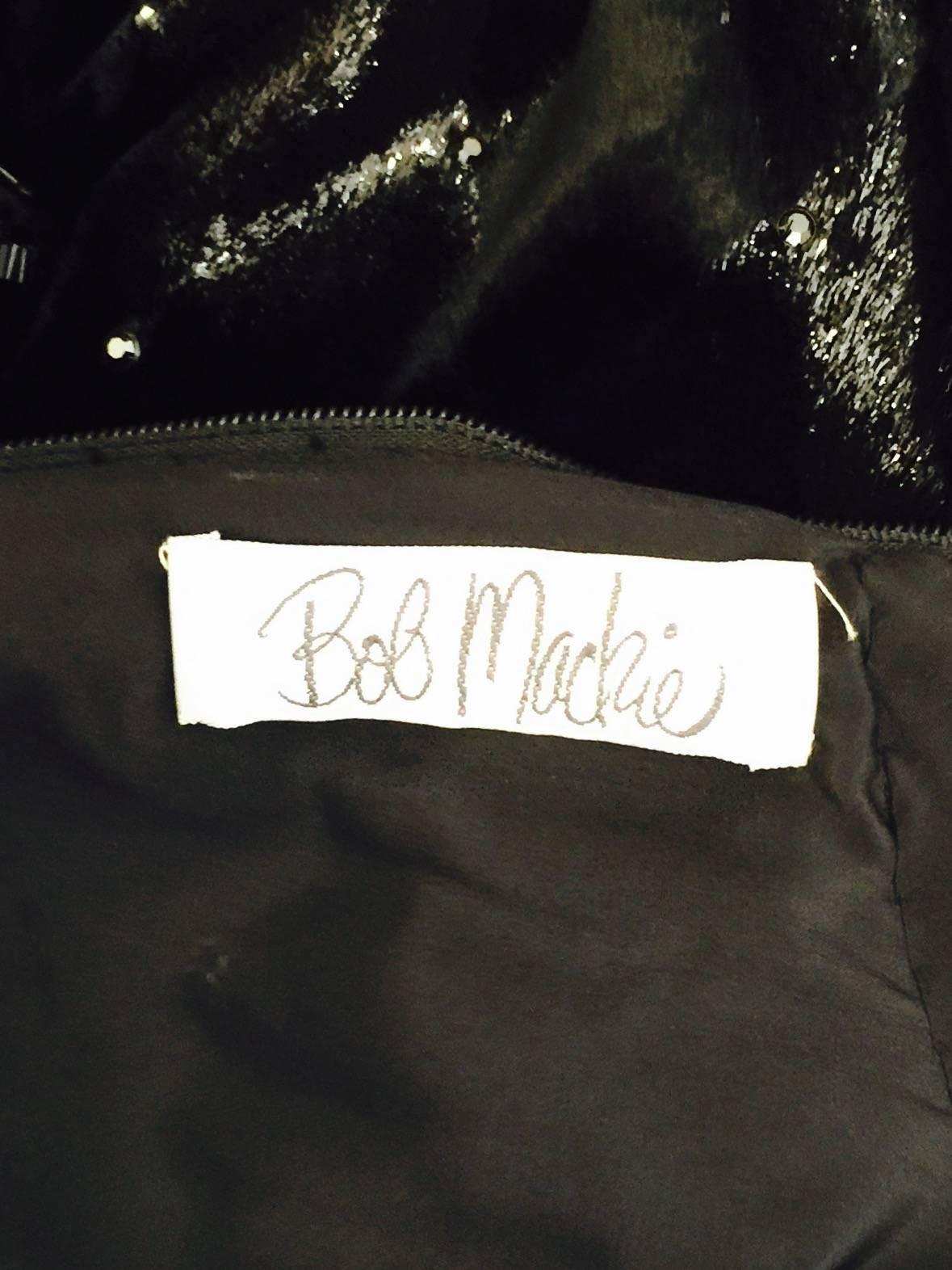 Vintage Bob Mackie Black Velvet Harlequin Long Sleeve Sheath  4