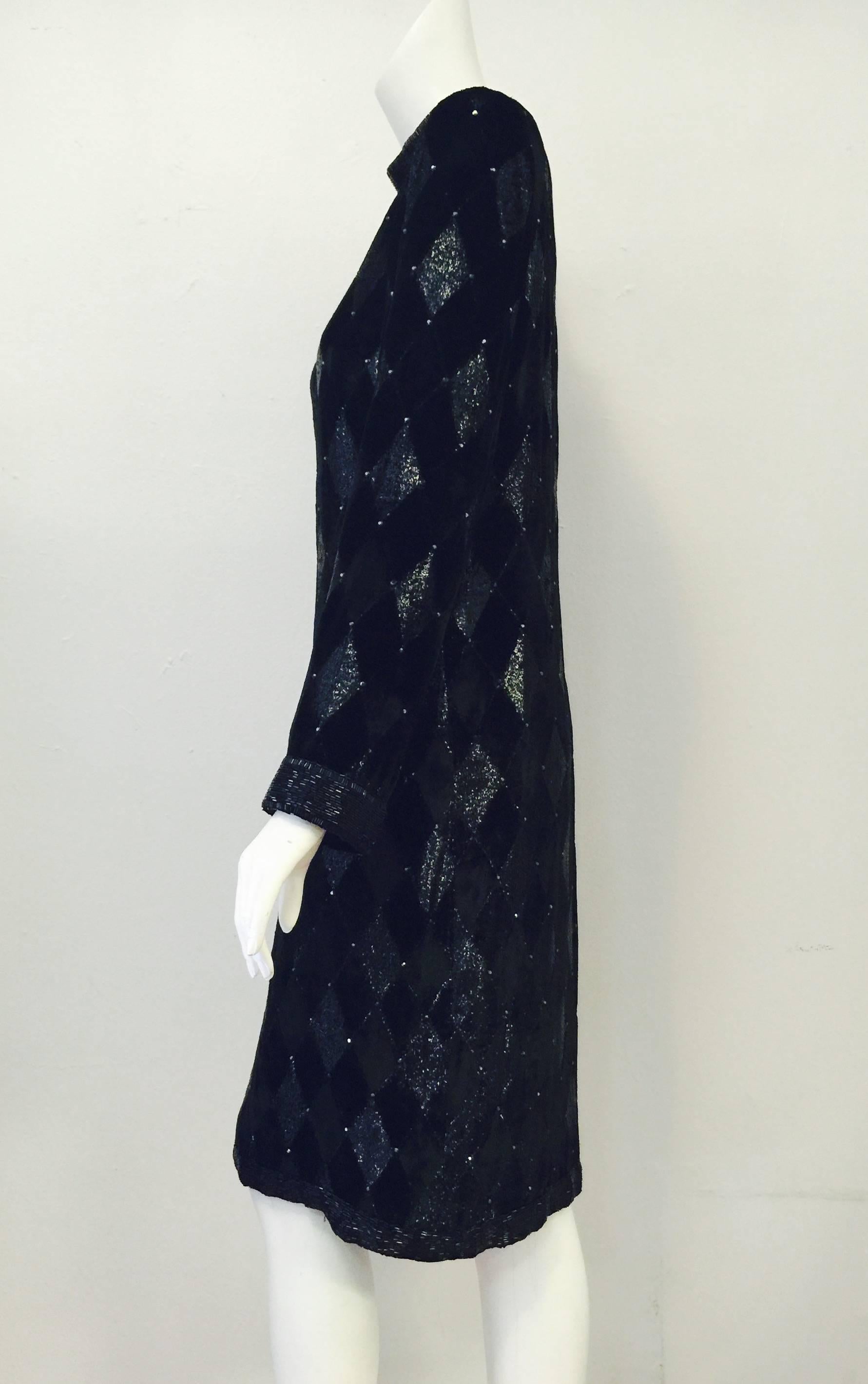 Women's Vintage Bob Mackie Black Velvet Harlequin Long Sleeve Sheath 