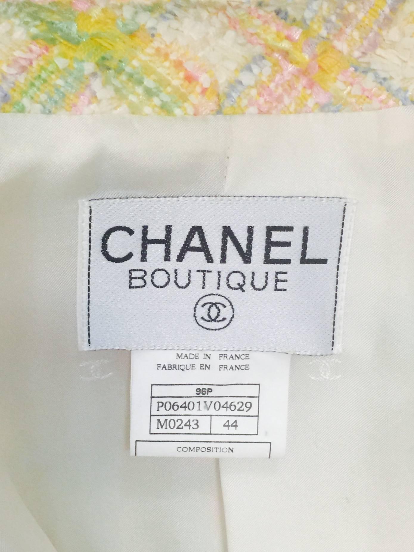 Chanel 1996 Spring Pastel Wool Blend Tweed Jacket   1