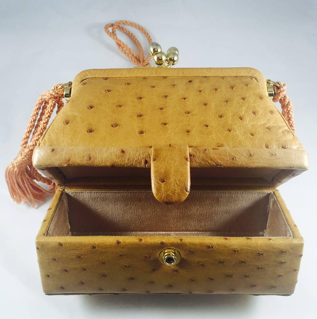 Vintage Judith Leiber Honey Tan Ostrich Shoulder Bag  1
