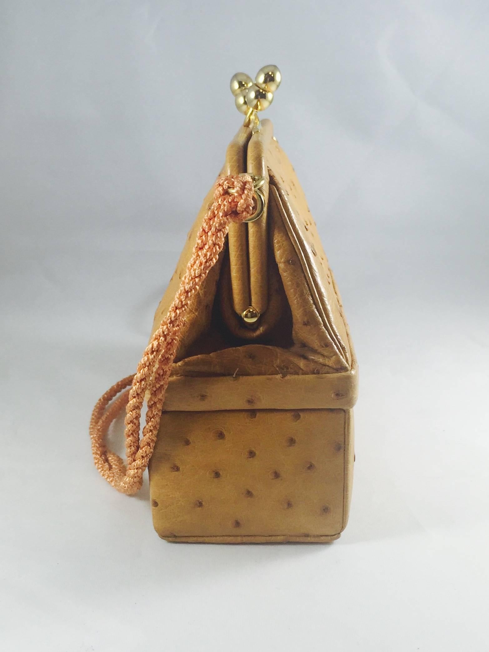Women's Vintage Judith Leiber Honey Tan Ostrich Shoulder Bag 