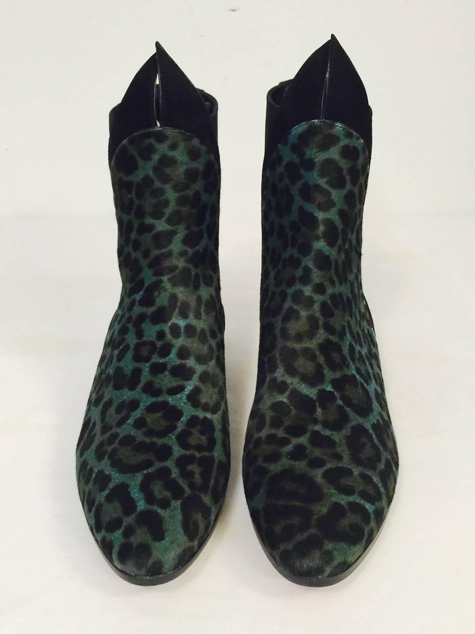 New Alaia Paris Gypsy Leopard Print Calf Boots show why Azzedine Alaia has a devoted following across the globe!  New boots feature luxurious calf hair that has been expertly treated to mimic leopard in shades of blue.  Must be seen to be believed! 