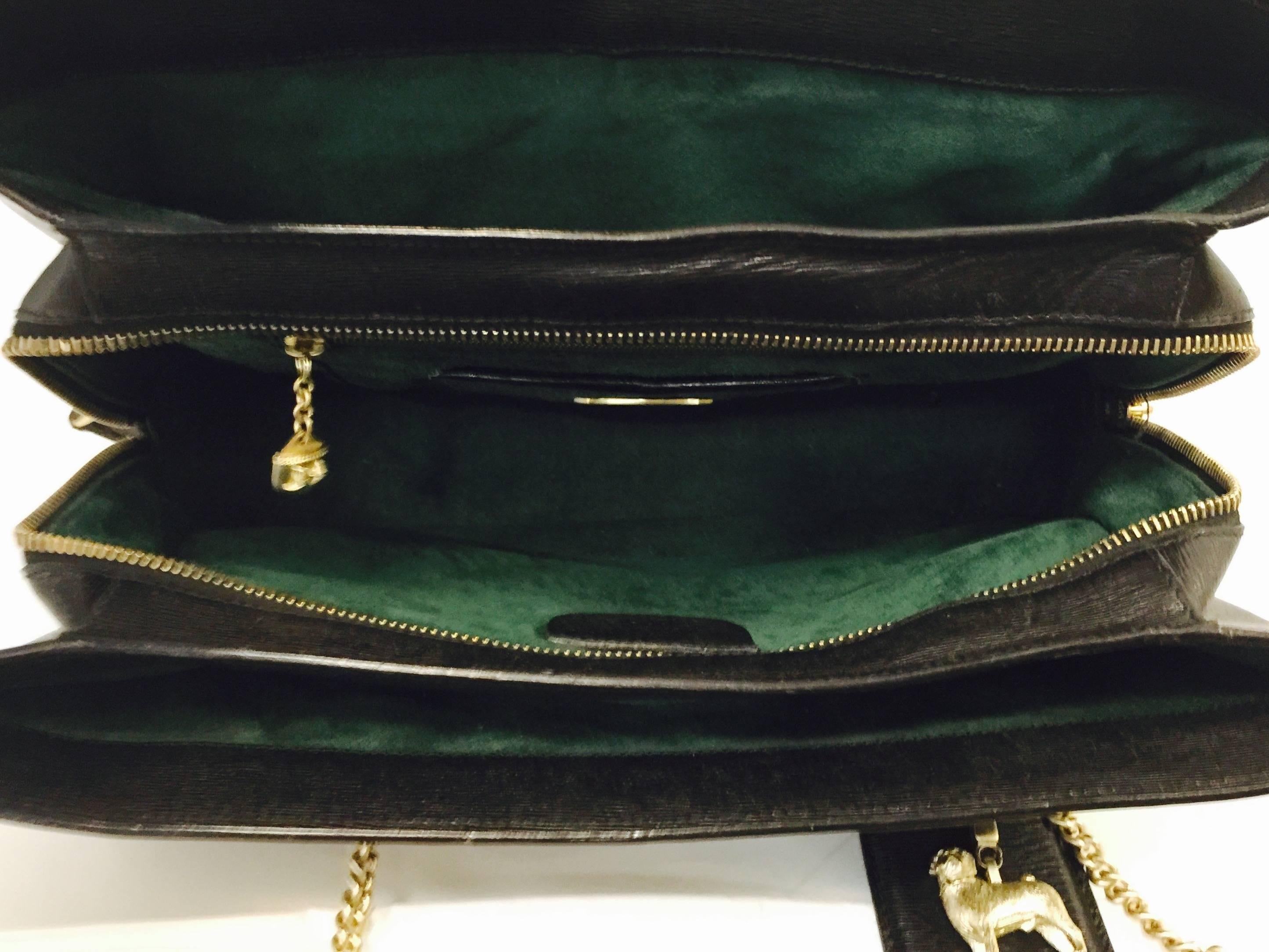 1990s Barry Kieselstein Cord Textured Leather Shoulder Bag With Pug Charm For Sale 3