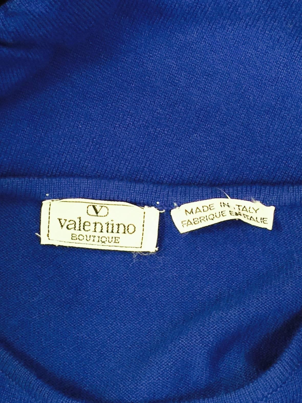 Valentino Boutique Royal Blue Pullover with Ruched Sleeves and Velvet Trim For Sale 2