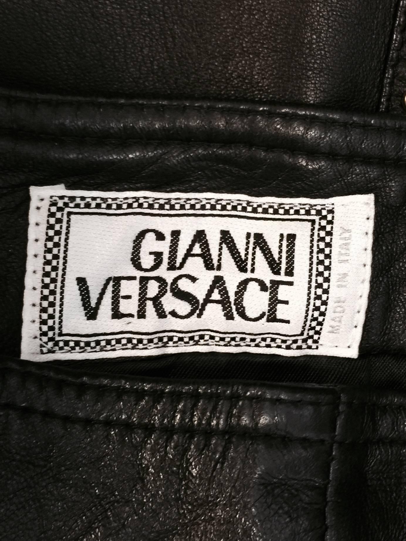 1990s Gianni Versace Studded Lambskin Straight 5-Pocket Skirt  1