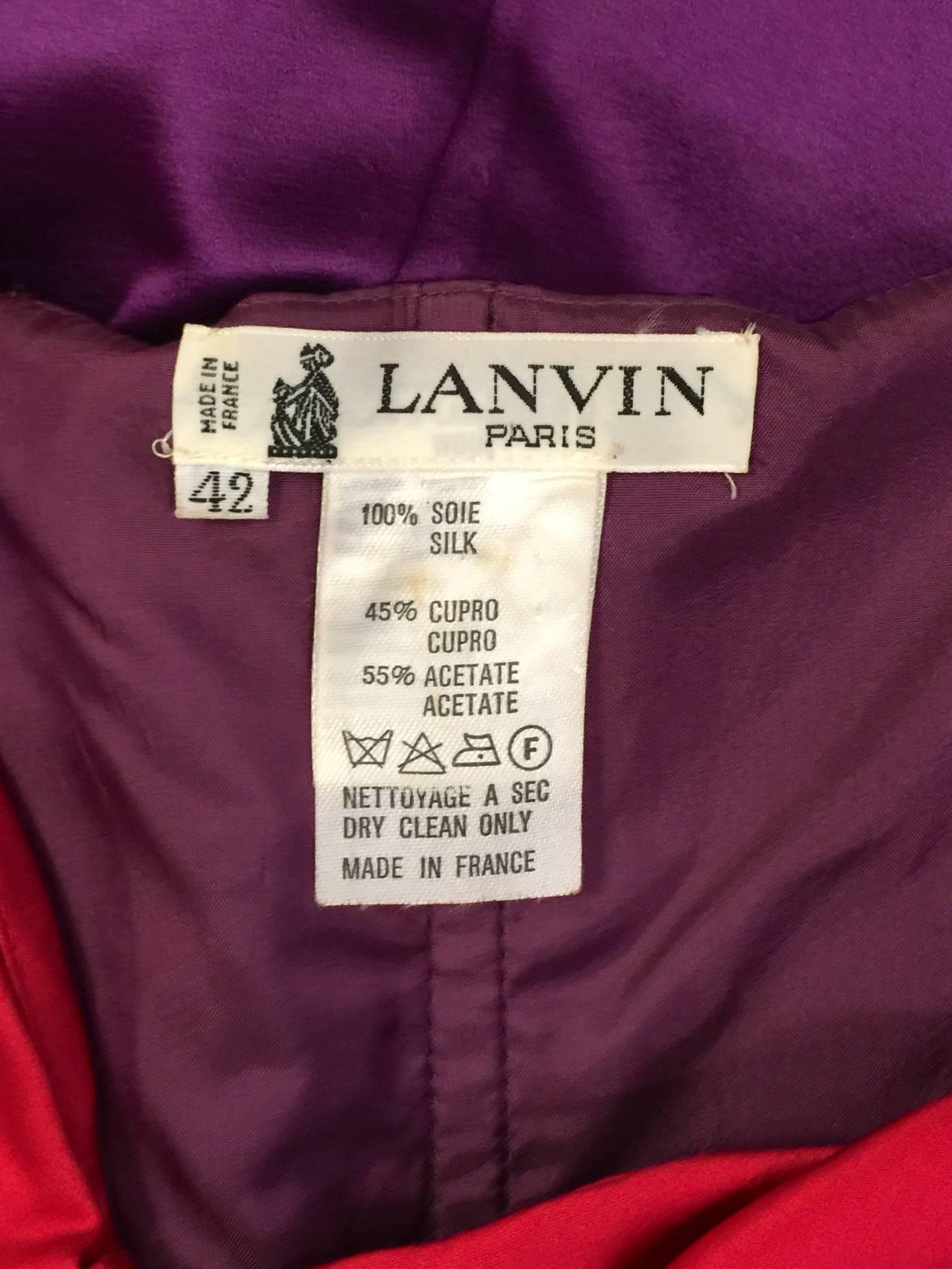 1990s Lanvin Electric Aubergine and Berry Silk Satin Cap Sleeve Cocktail Dress  For Sale 1