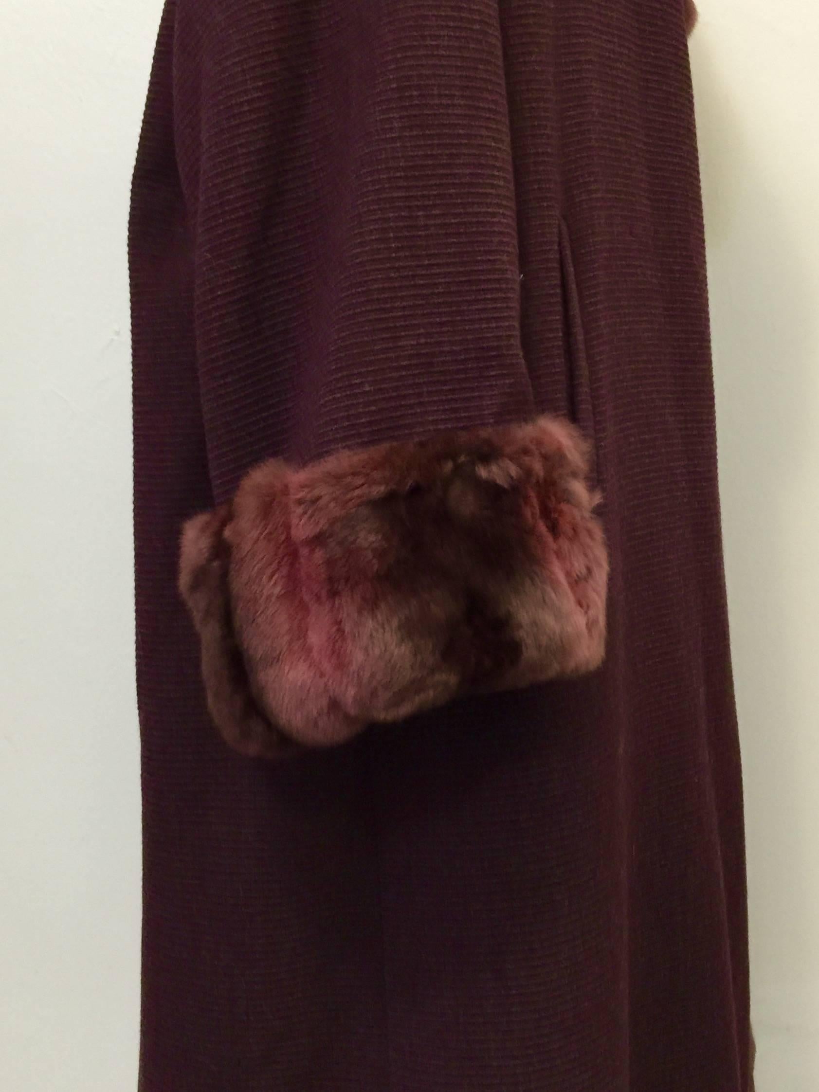 JOOP! Chinchilla Collar and Cuffs Frame Muskrat Lined Aubergine Wool Coat For Sale 1