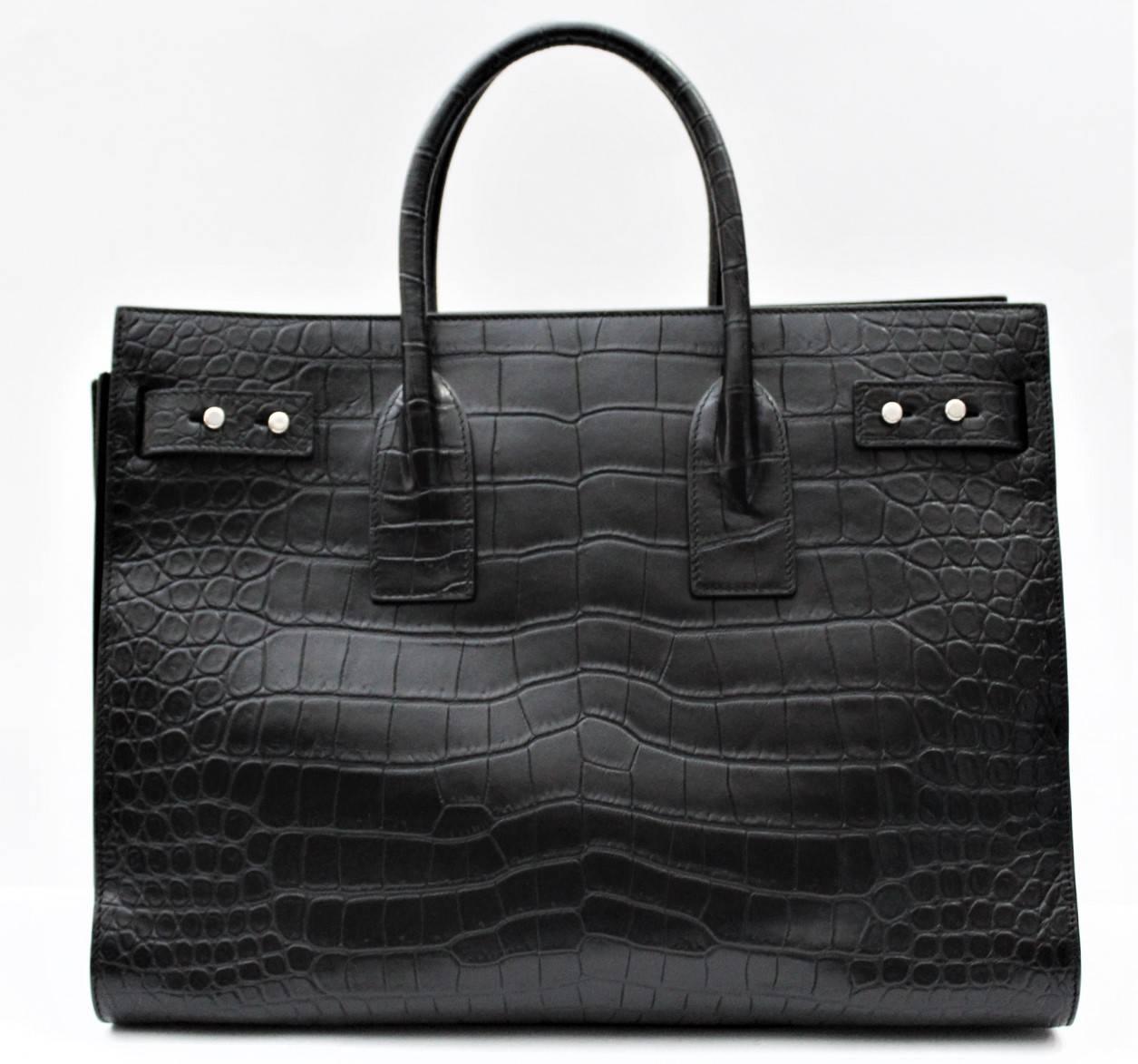 Black Yves Saint Laurent Crocodile Print Sac De Jour Bag 