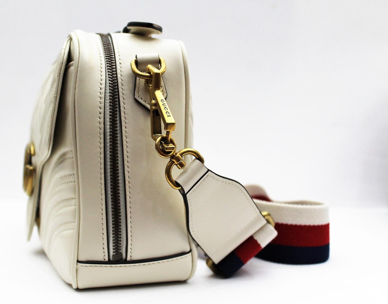 Gucci White Leather Shoulder Marmont Bag In New Condition In Torre Del Greco, IT