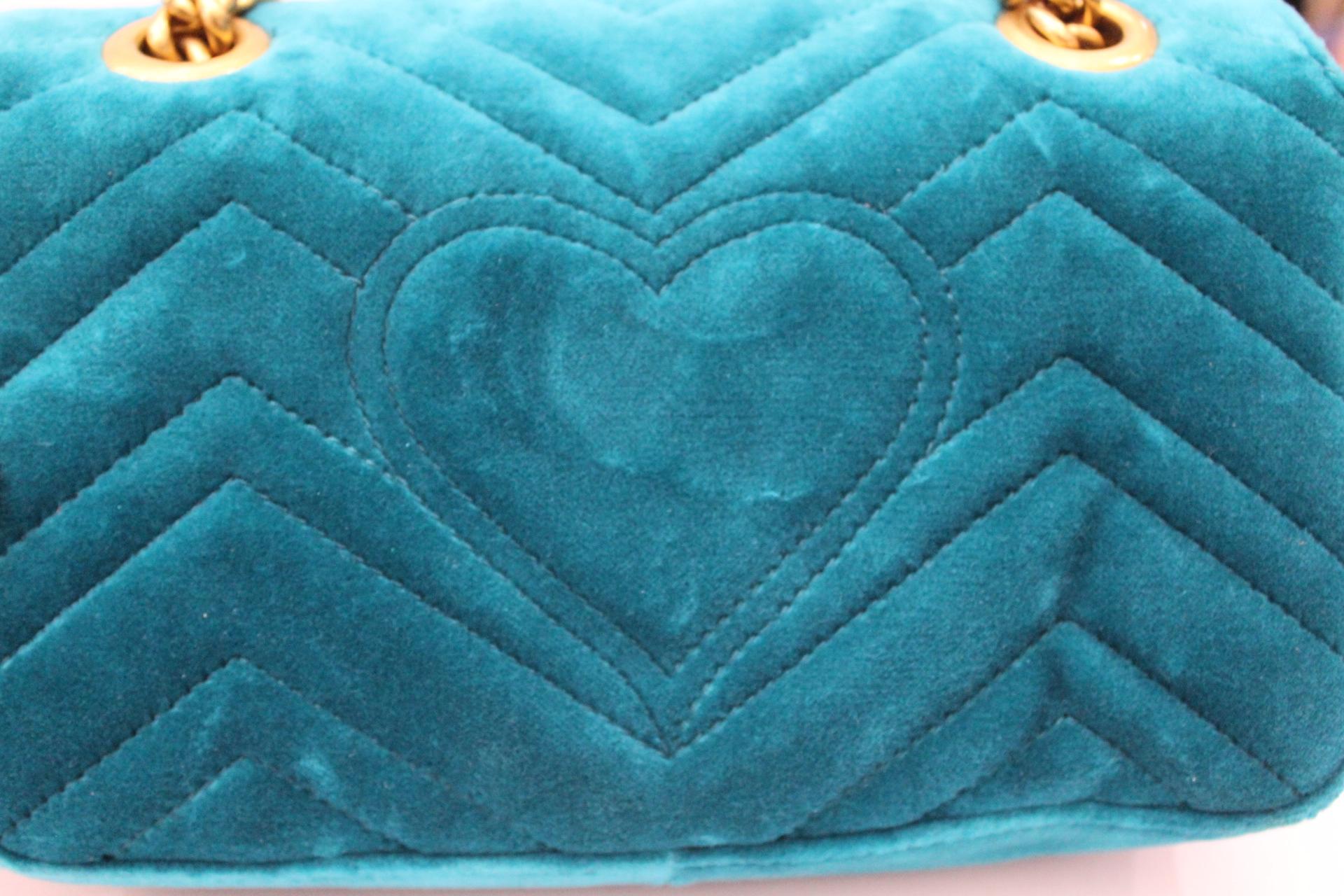 Blue Gucci GG Marmont Mini Velvet Bag