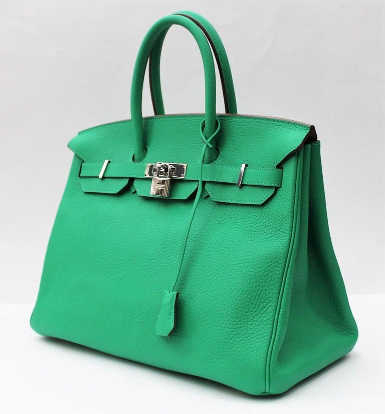 Hermes Clemence Leather Birkin Bag 35 Blue Green