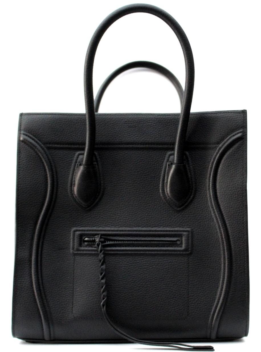 Women's Cèline Black Grained Leather Mini Luggage Tote Bag