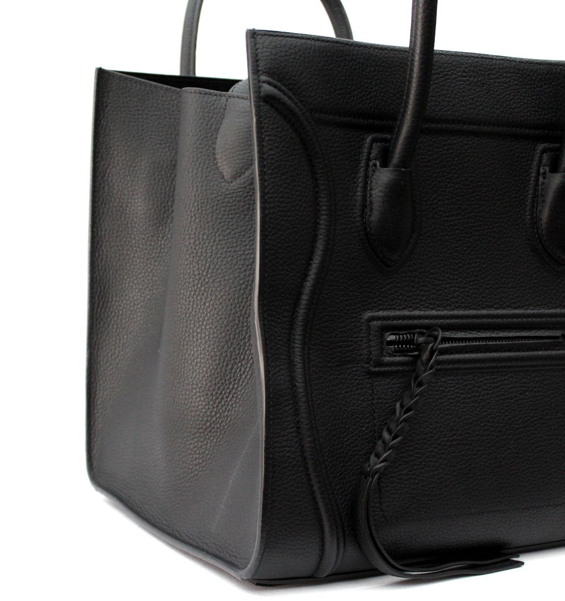Cèline Black Grained Leather Mini Luggage Tote Bag 1
