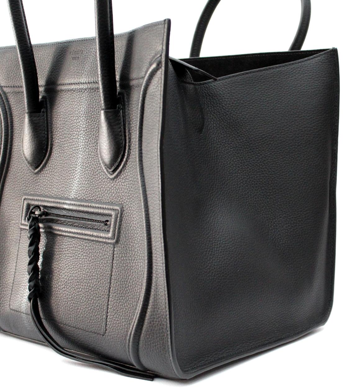 Cèline Black Grained Leather Mini Luggage Tote Bag 2