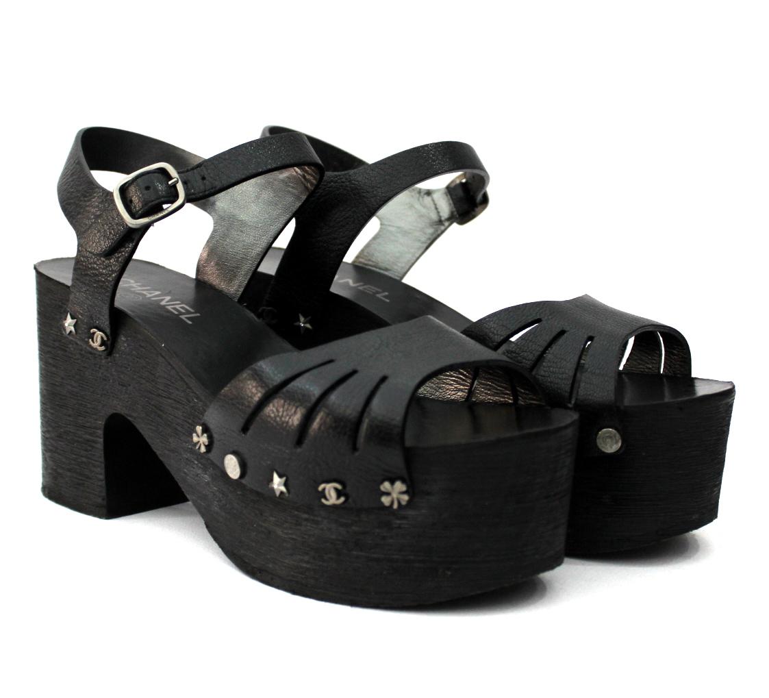 Women's Chanel Black Leather Clogs