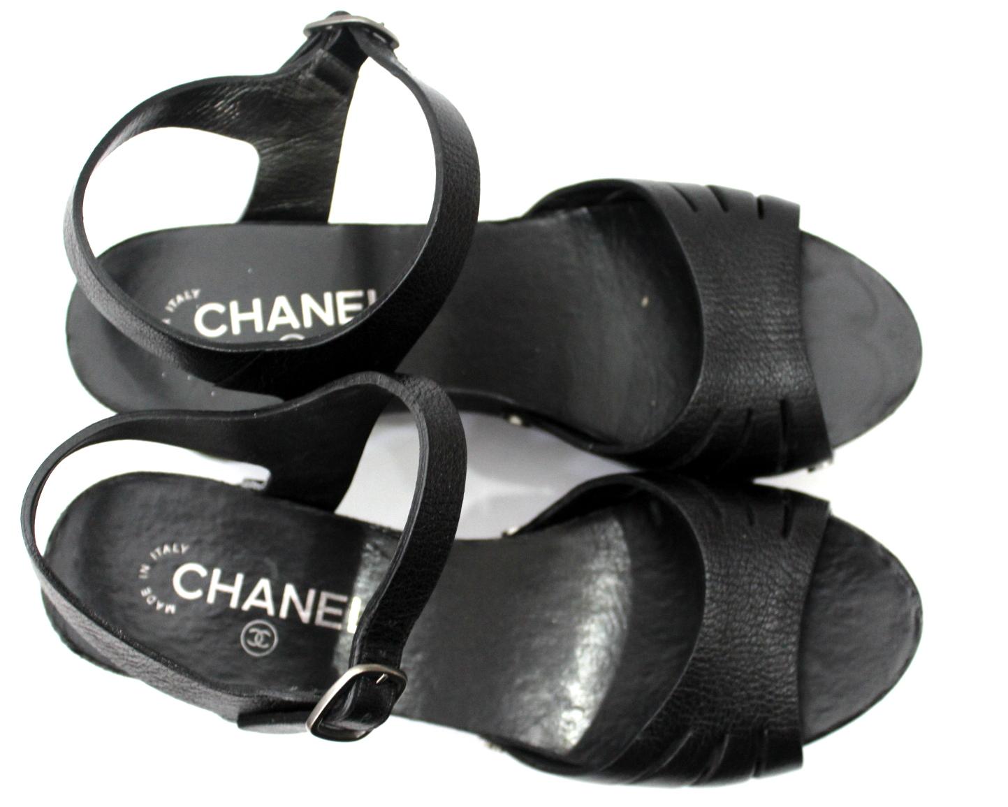 Chanel Black Leather Clogs 1