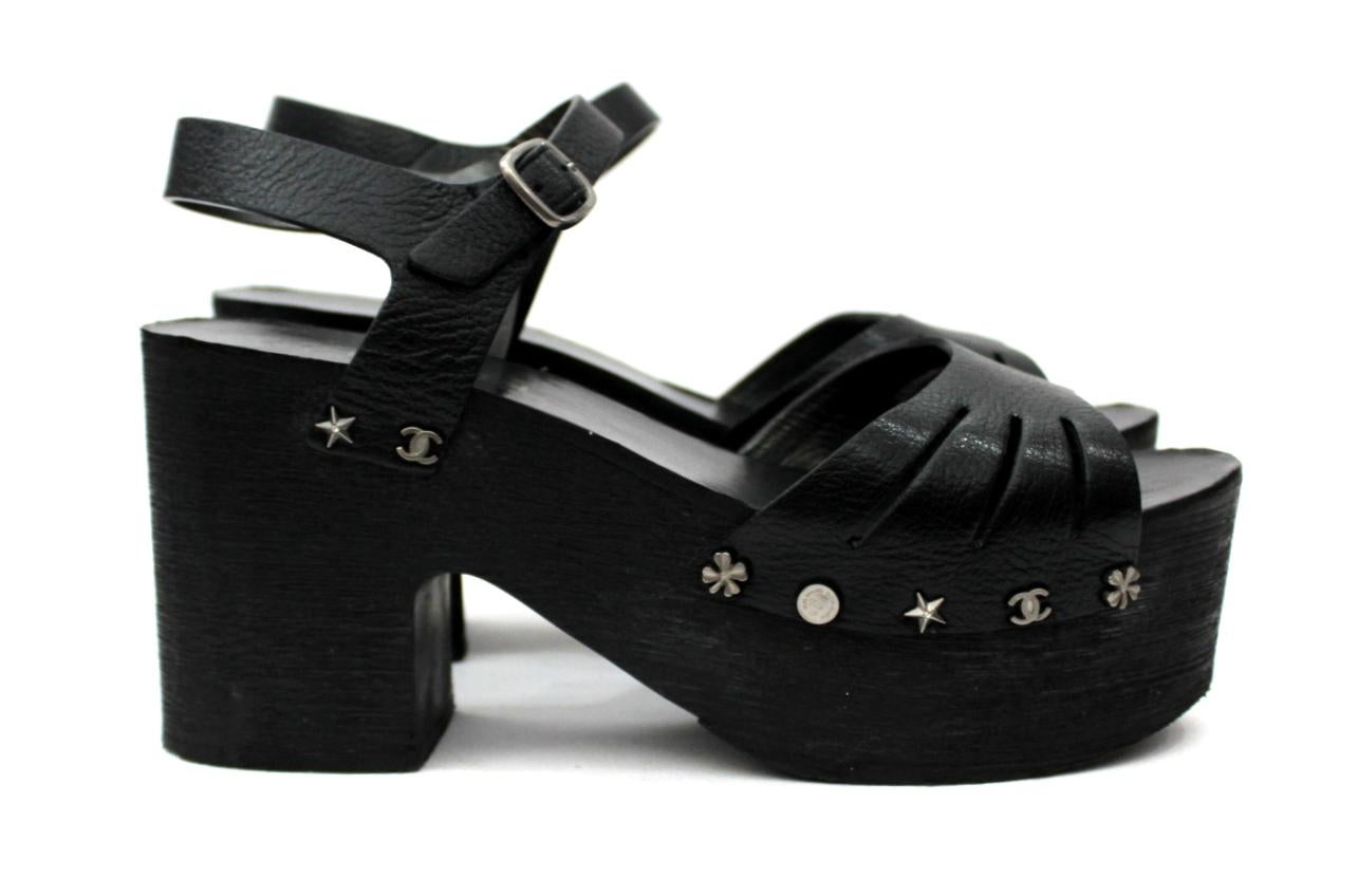 Chanel Black Leather Clogs 2