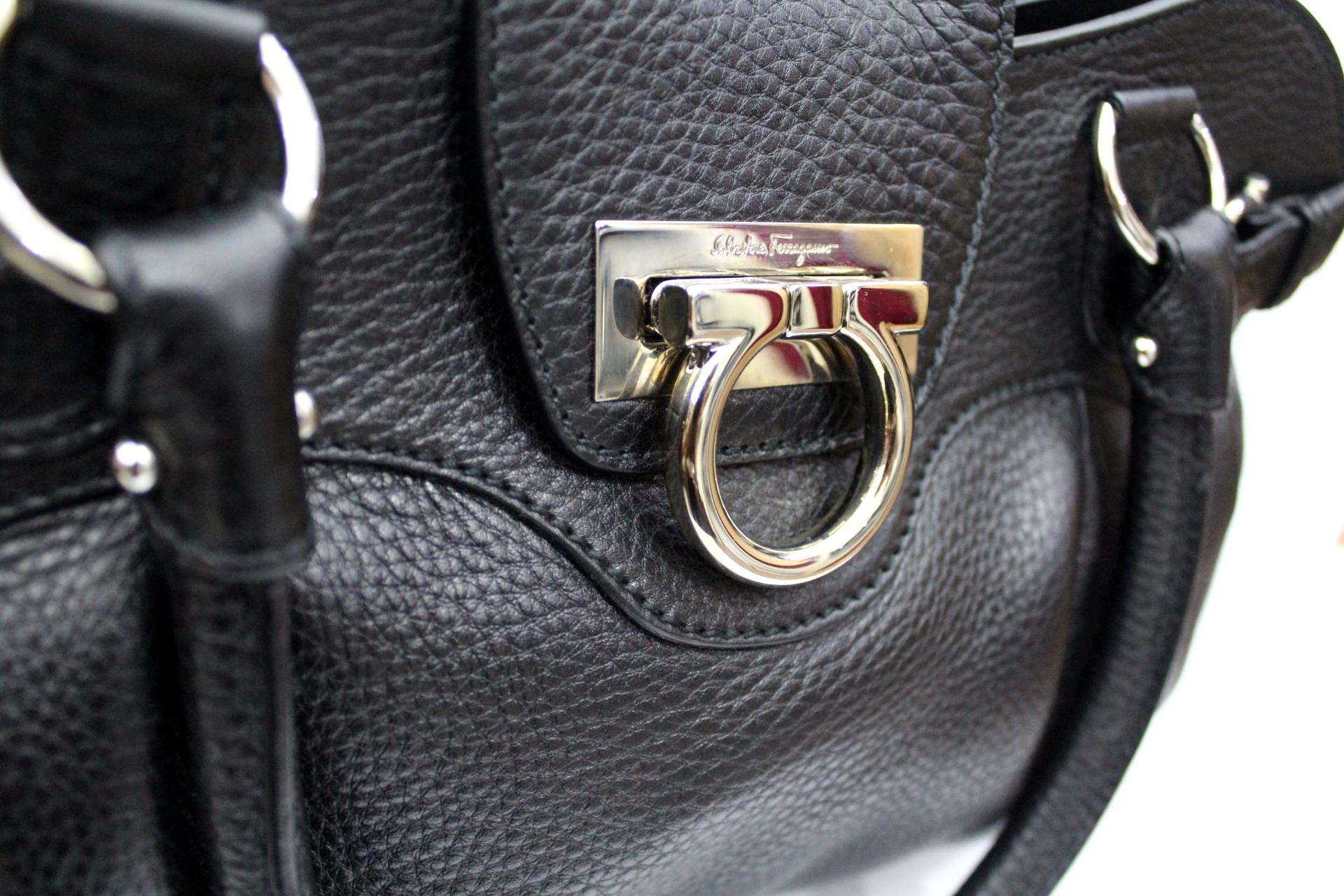 Salvatore Ferragamo Black Leather Top Handle Bag 2