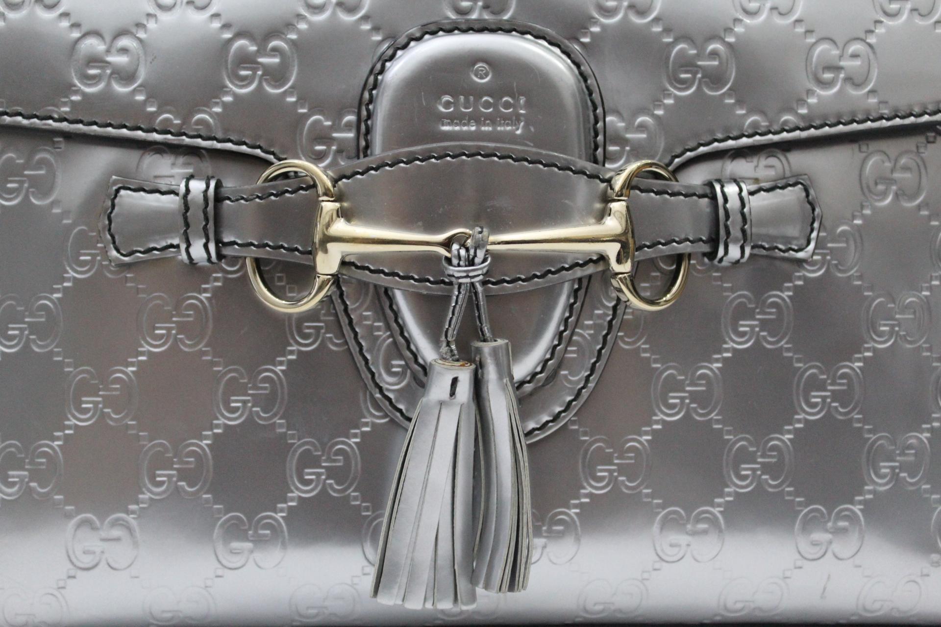 Gray Gucci Metallic Guccissima Leather Emily Chain Shoulder Bag
