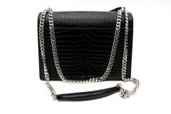 Saint Laurent Sunset Bag Schwarzes Leder mit Krokoprägung