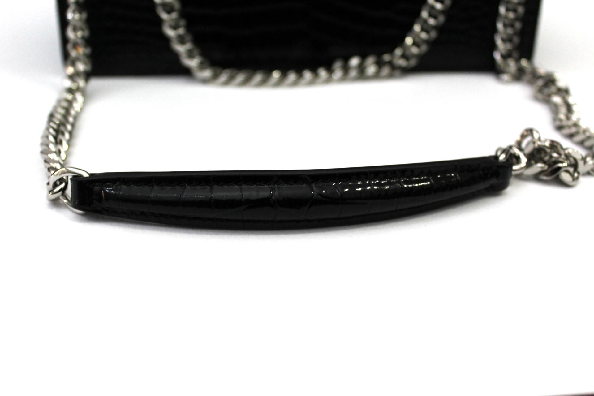Saint Laurent Sunset Bag Black Leather Crocodile Print In New Condition In Torre Del Greco, IT