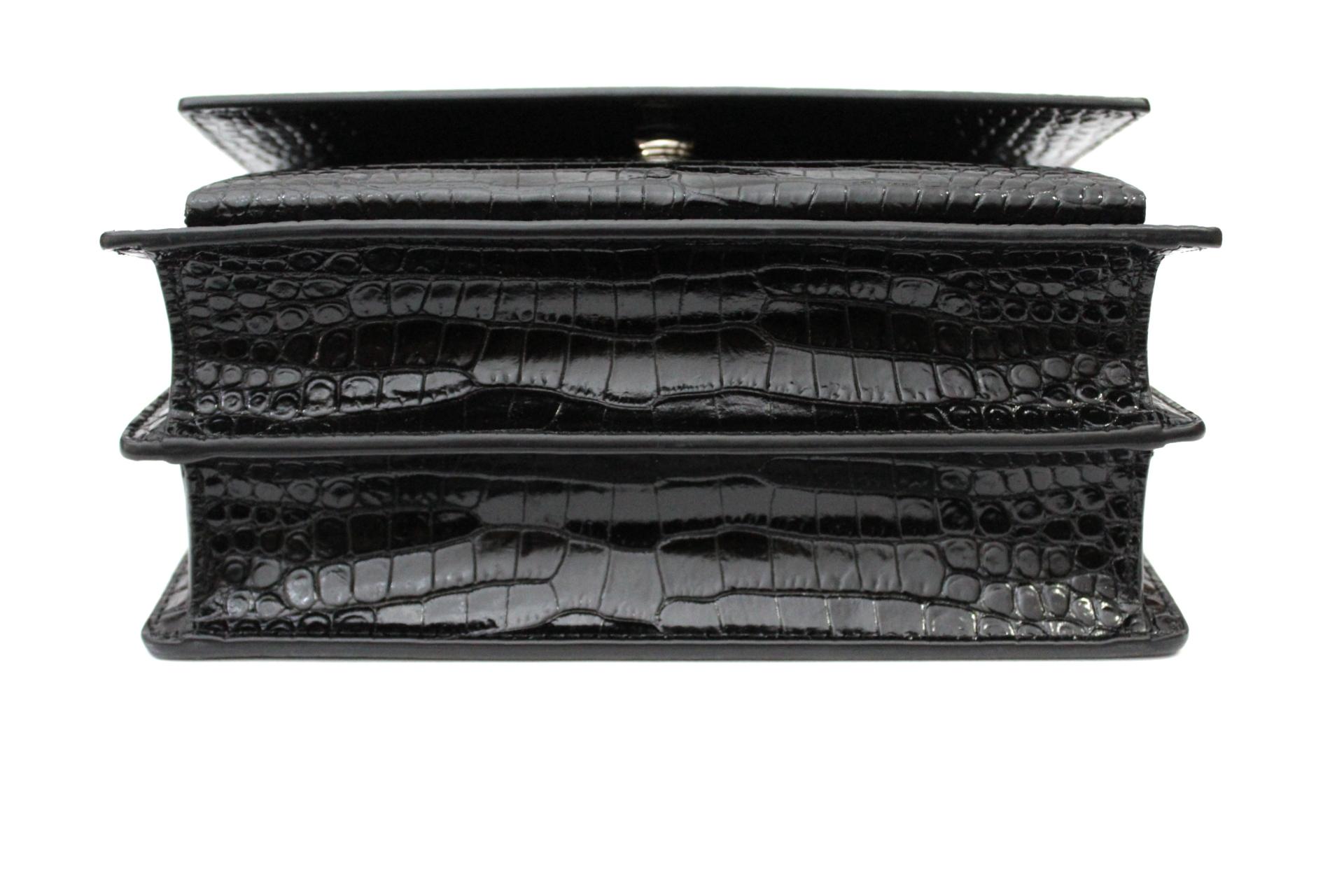 Saint Laurent Sunset Bag Black Leather Crocodile Print 1