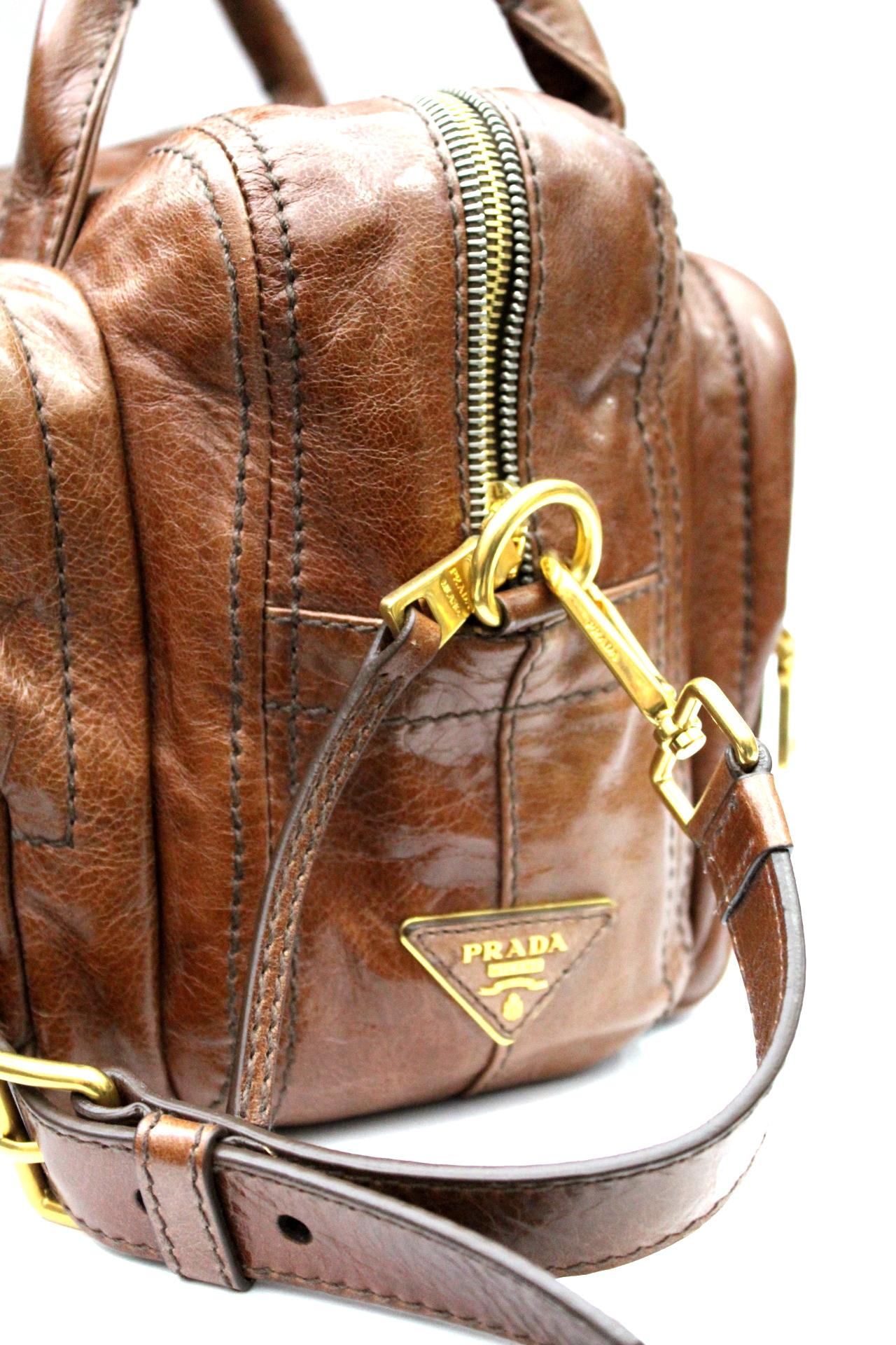 Brown Prada Palissandro Calfskin Leather Shoulder Bag