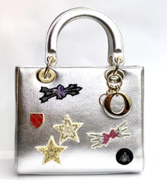 Christian Dior Lady Dior Handbag Patch Embellished Leather Medium