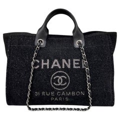 Chanel Deauville Tweed Nera Borsa A Spalla 