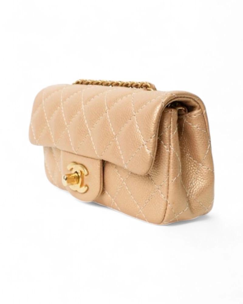 Femenino o masculino Chanel Mini Timeless Caviar Perlata Oro en venta
