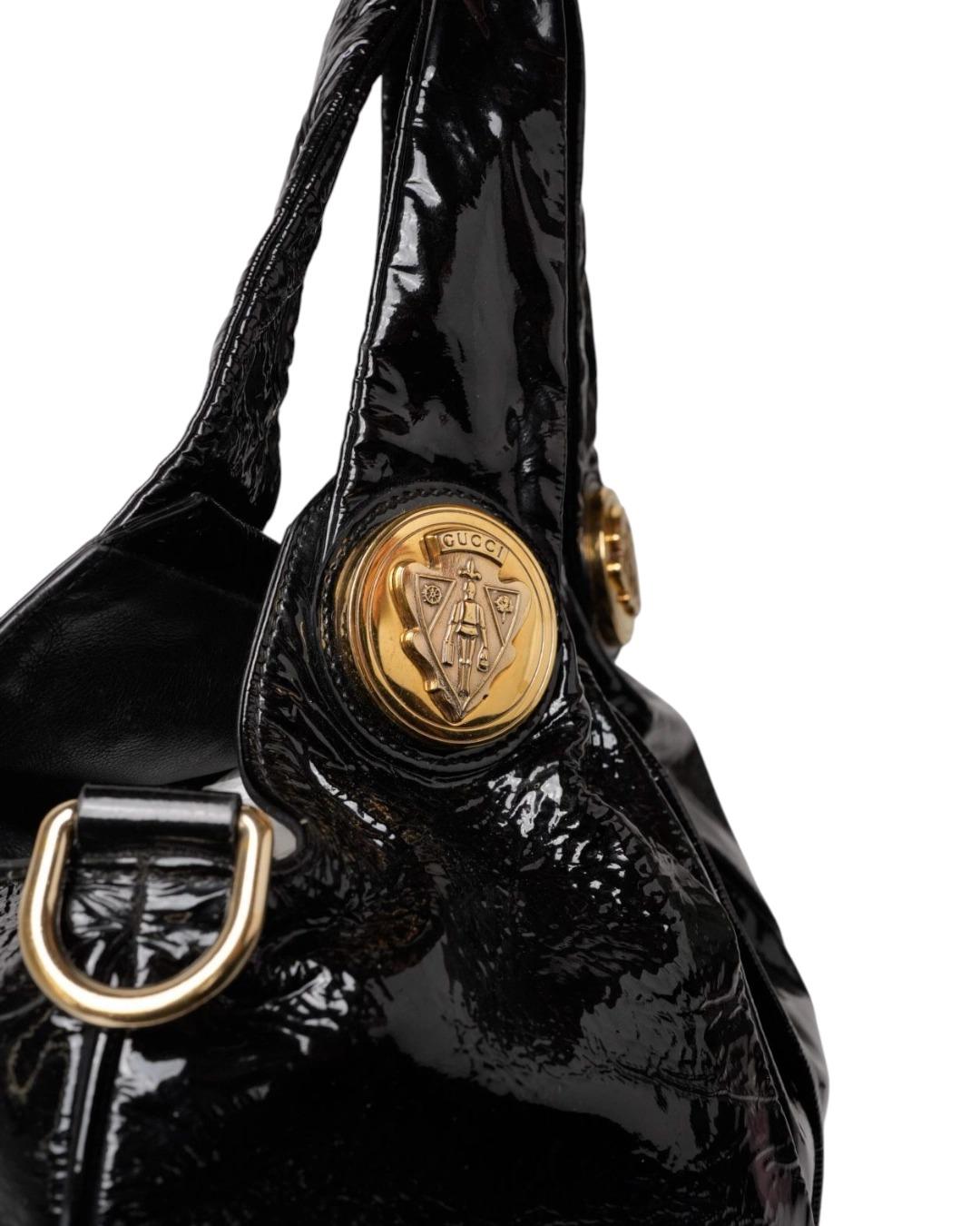 Donna Gucci Shopper Hysteria Large Vernice Nera in vendita
