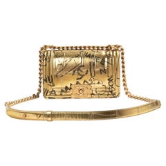 Chanel Boy Mini Graffit Egypt Gold Crocodile