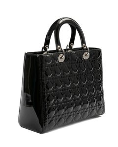 Lady Dior Large Vintage Cannage Vernis Noir