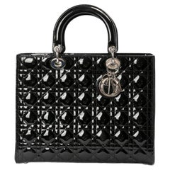 Lady Dior Large Vintage Cannage Vernis Noir