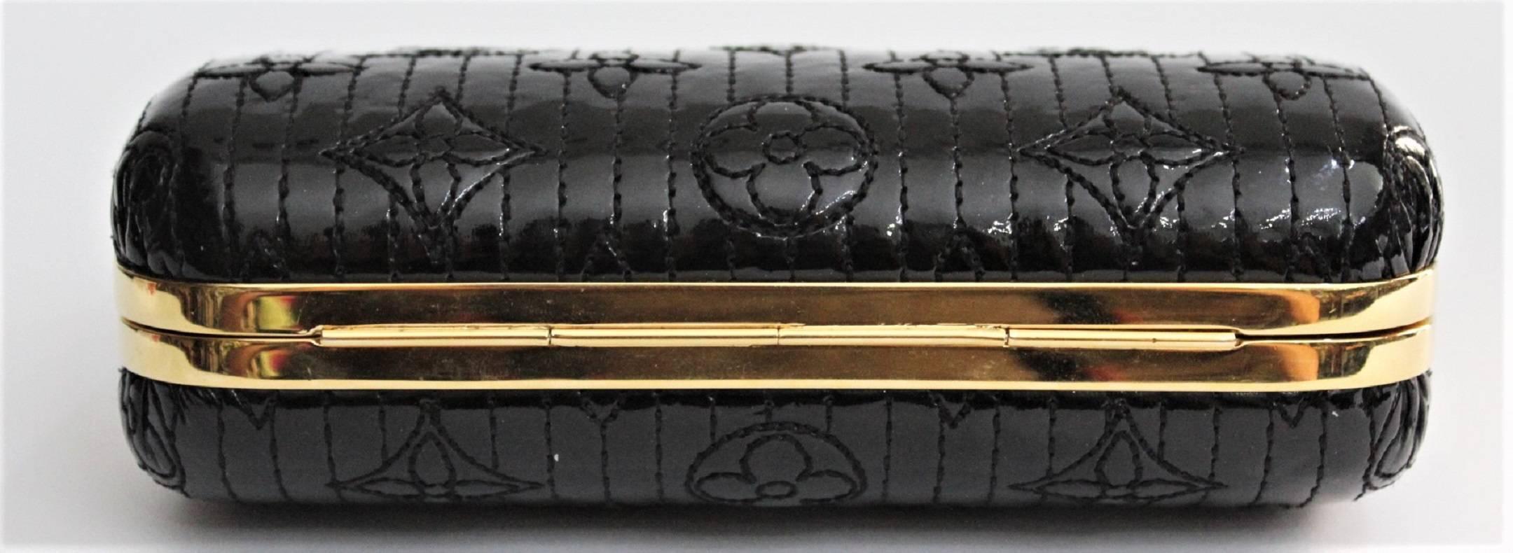 LOUIS VUITTON Limited Edition Black Vernis Monogram Minaudiere Motard Clutch Bag 3