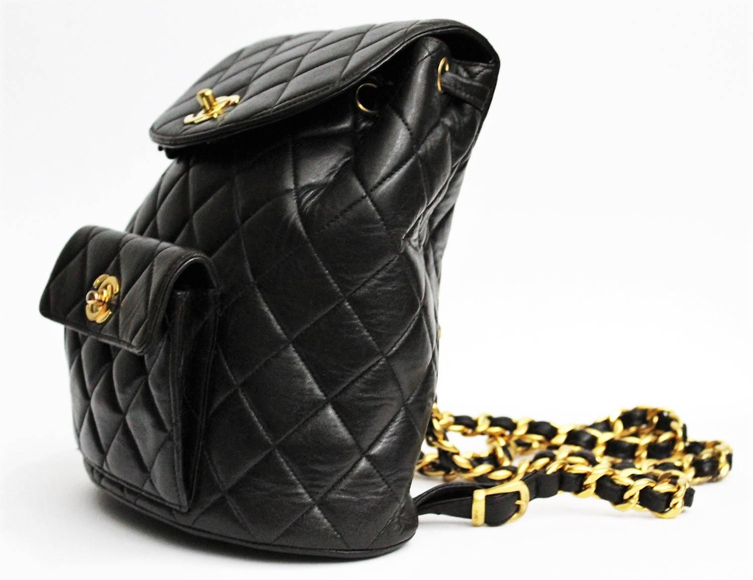 1990s Chanel Vintage Backpack Black Leather  1