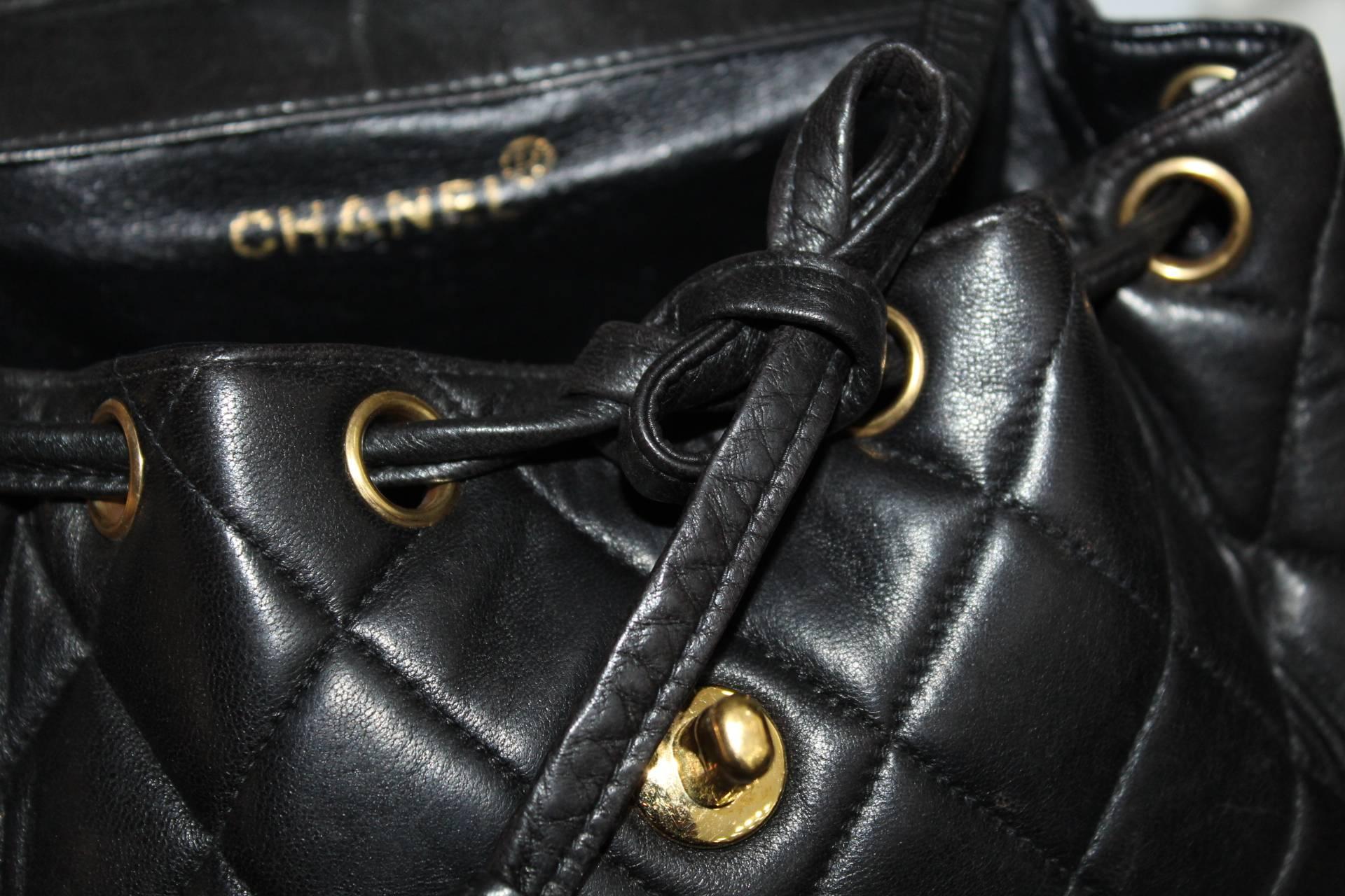 1990s Chanel Vintage Backpack Black Leather  3