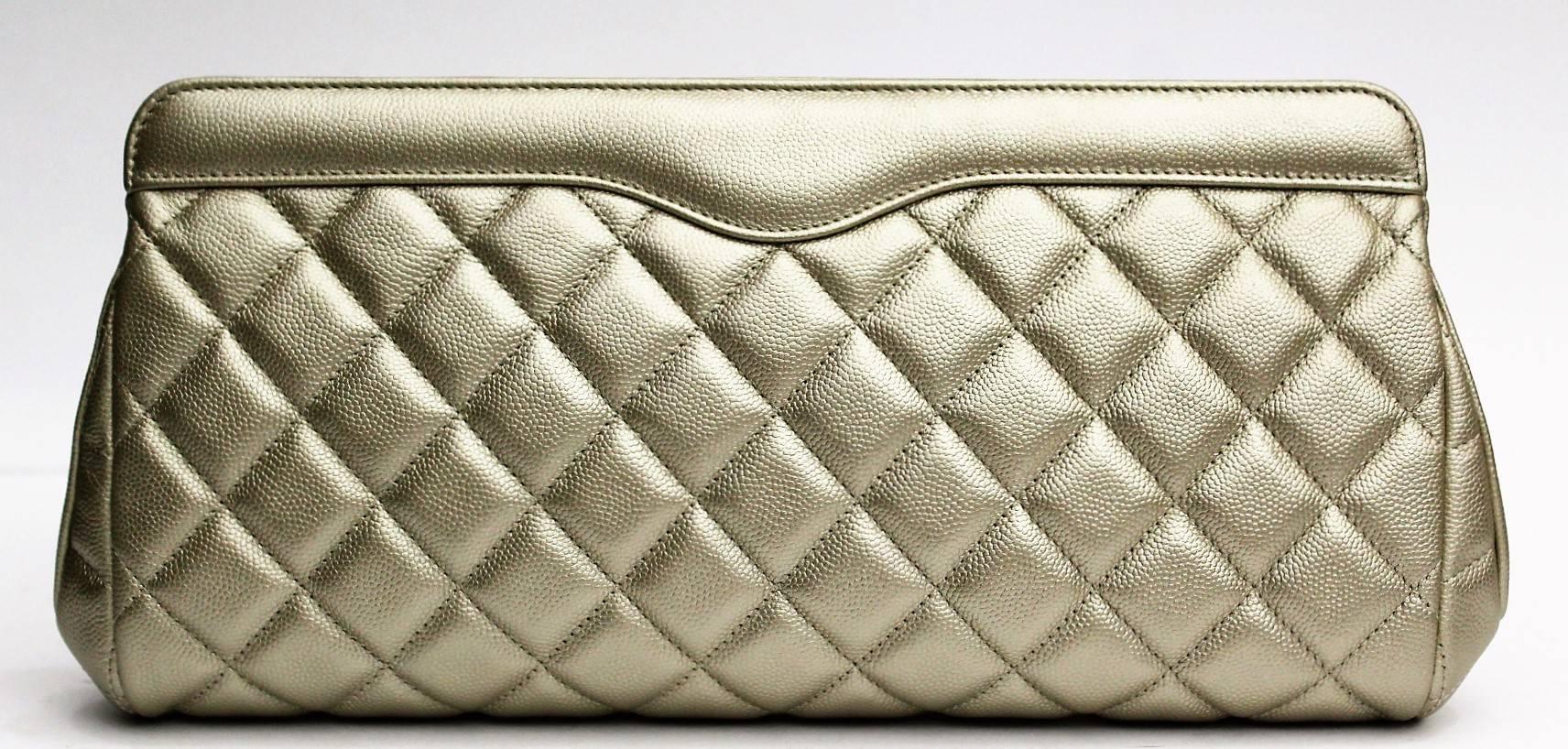 Chanel envelope clutch from Fall/winter 2016 collection!  Beautiful the champagne gold colour with light Ghw and best thing is its caviar leather. Good condition. We have dustbag, box and card.