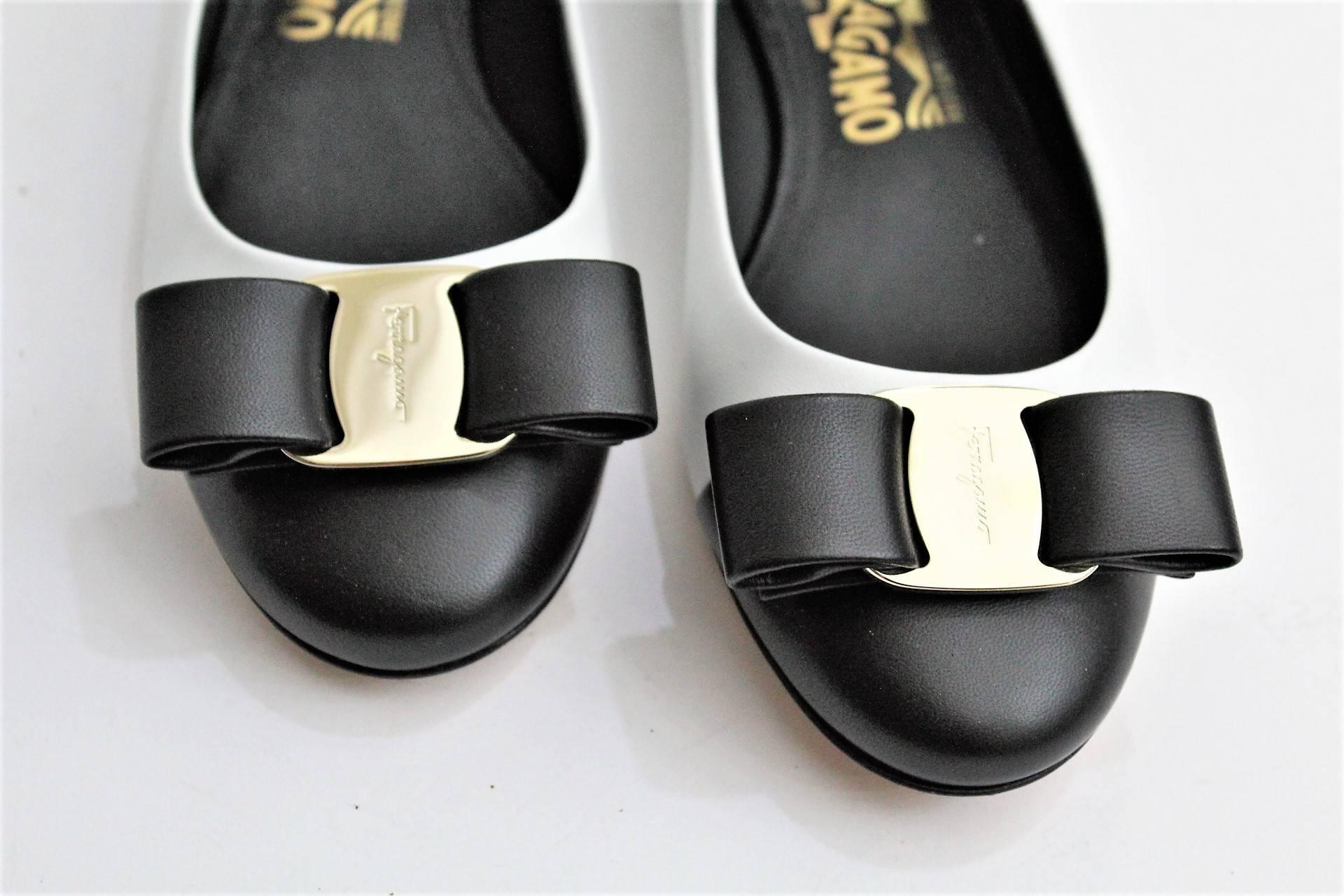 Women's Salvatore Ferragamo Black and White Shoes Vara Bow