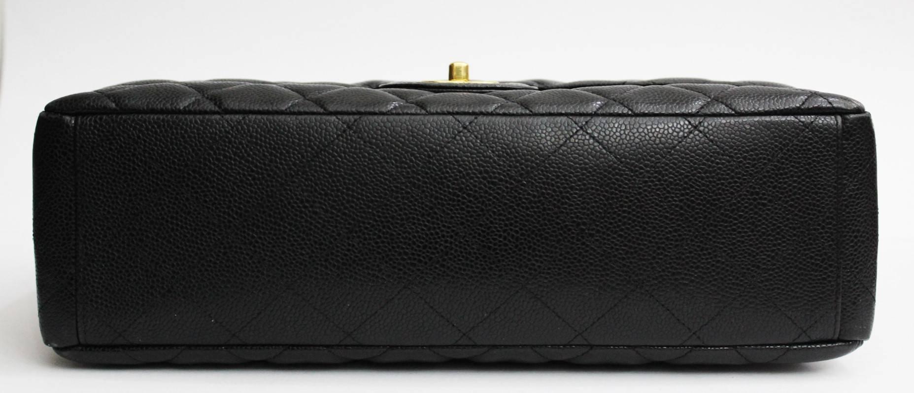 Black Chanel Classic Maxi Jumbo Single Flap  Bag Hammered Leather