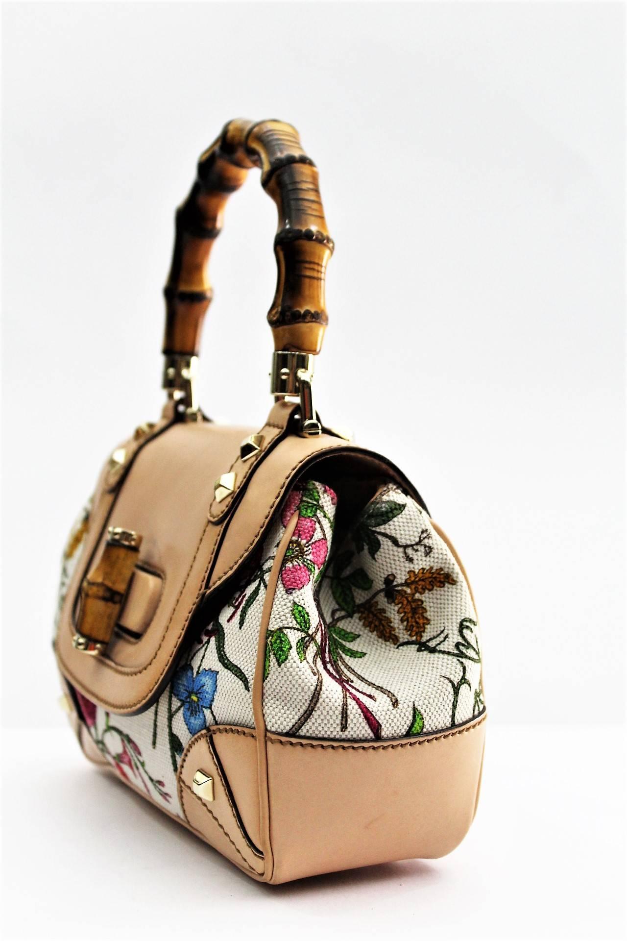 gucci floral bag bamboo handle