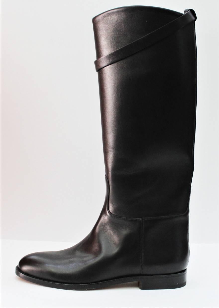 Women's Hermes Black Leather Riding Boots